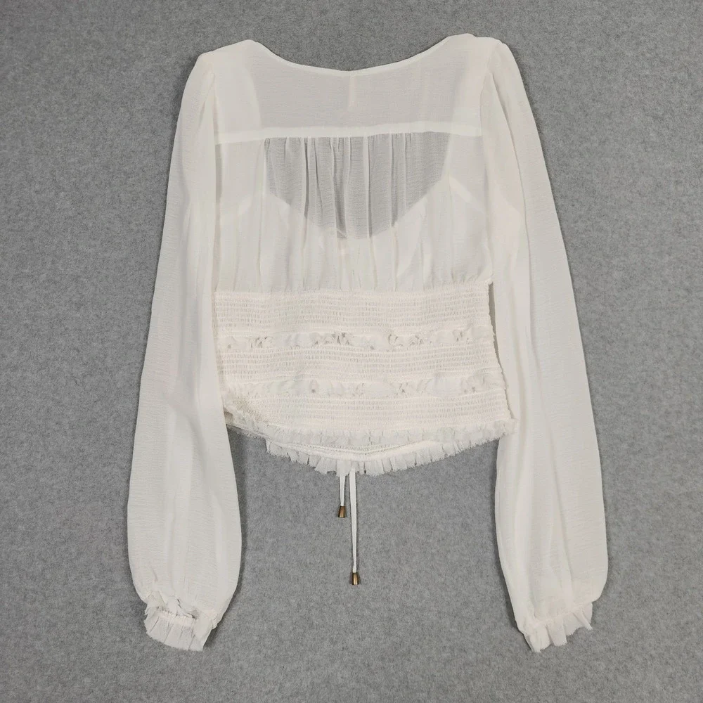 Free People Lolita Top Medium White Balloon Sleeve Cottagecore Boho Fairy